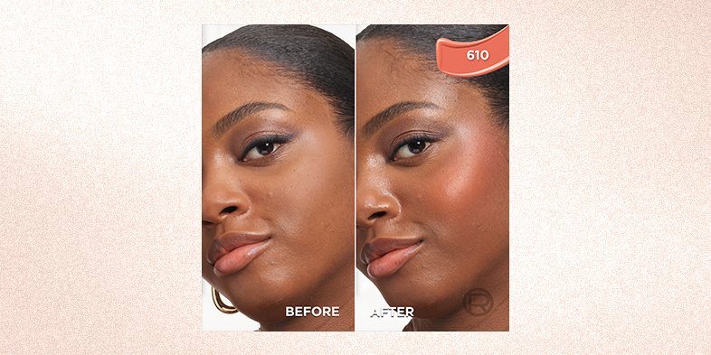Before and after of woman with darker skin tone with a natural makeup look